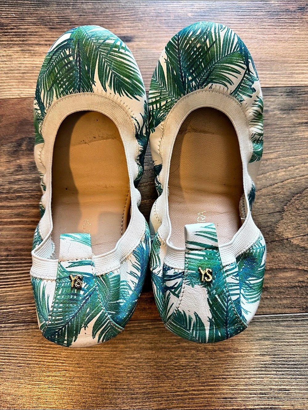 Yosi Samra Samara Palm Tree Floral Flats Green & Cream US 6